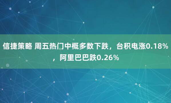 信捷策略 周五热门中概多数下跌，台积电涨0.18%，阿里巴巴跌0.26%
